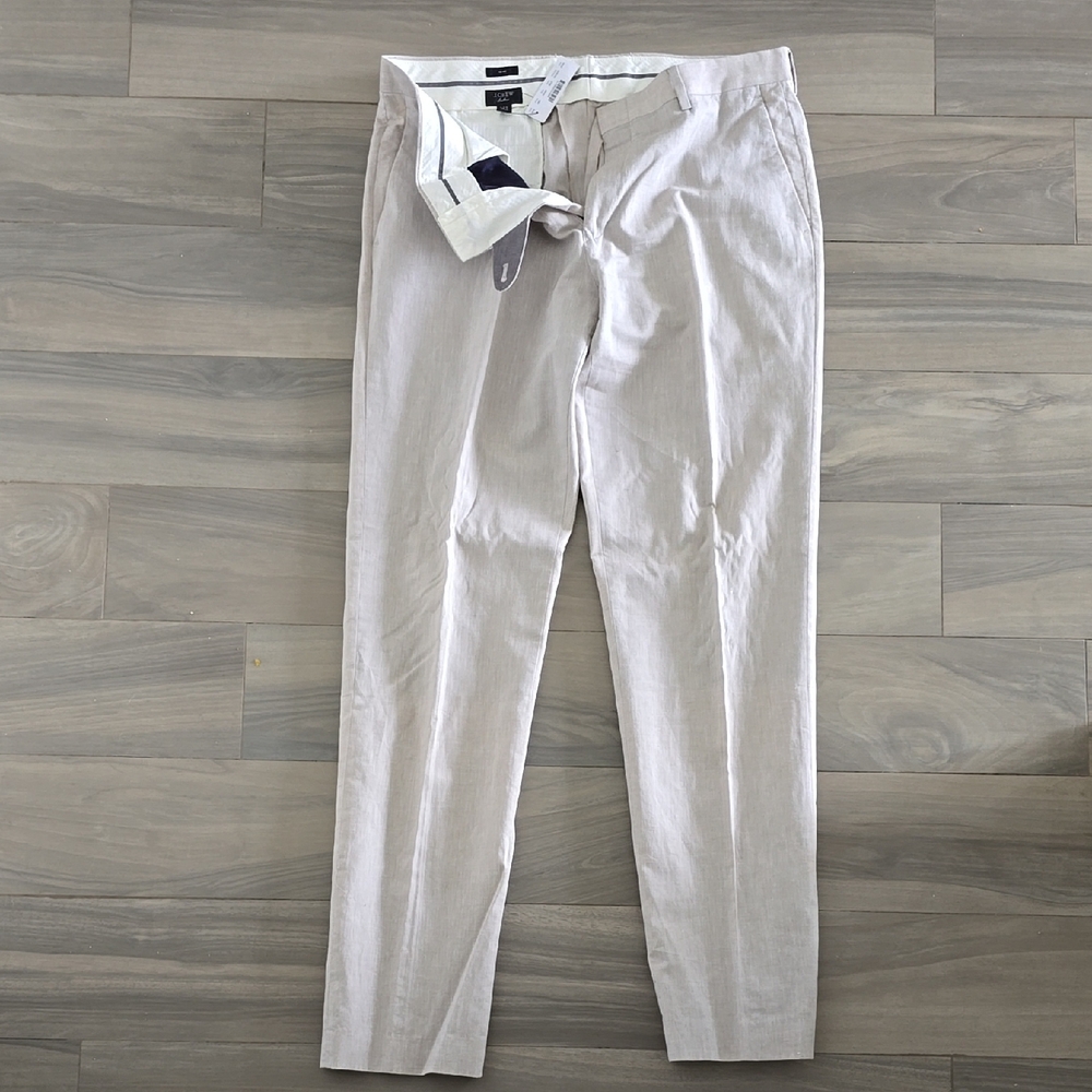 J. Crew Ludlow Light Beige Cotton / Linen Pants - Somelos Woven in Portugal